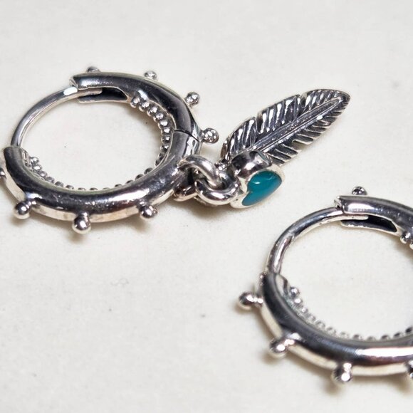 Authentic Pandora Spiritual Feathers Dangle Hoop Earrings 925 Sterling Silver - Picture 4 of 5